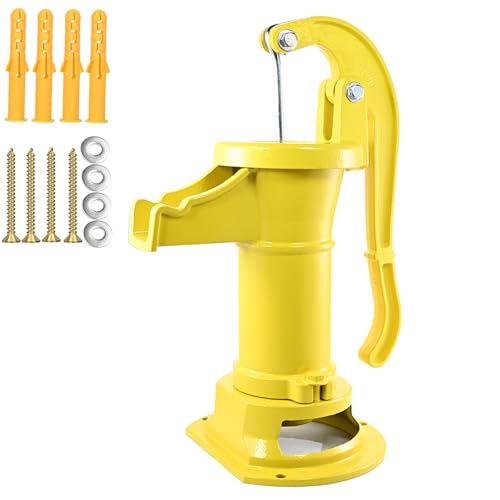 Durable Antique Cast Iron Pitcher Pump: Manual Hand Shake Suction Well Pump for Water Transfer, 25ft Maximum Lift, Easy Installation, Suitable for Outdoor Gardens, Ponds, and Backyards. (Yellow)