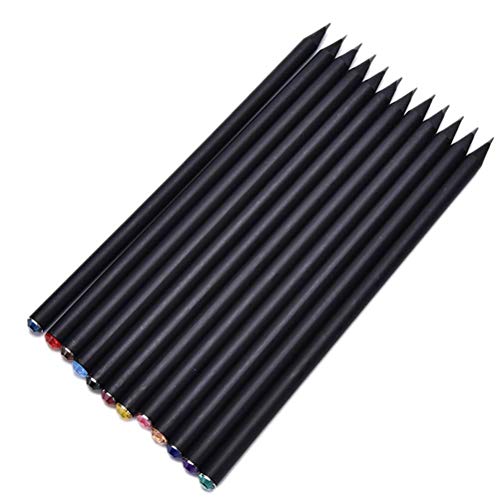 Uoeo 12 Stück HB Bleistift Schwarz Holz Bleistift mit Diamanten Schule Büro Schreiben Bleistift tolles Geschenk Cover
