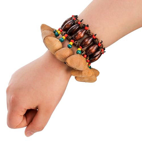 Pumtus 2 Pcs African Tribal Style Nut Shell Bracelet, Seed Shell Dance Bracelet, Natural Shaker Bell Wristband, Craft Handbell Wrist Bell, Percussion Instrument Accessories for Dance, Yoga, ASMR