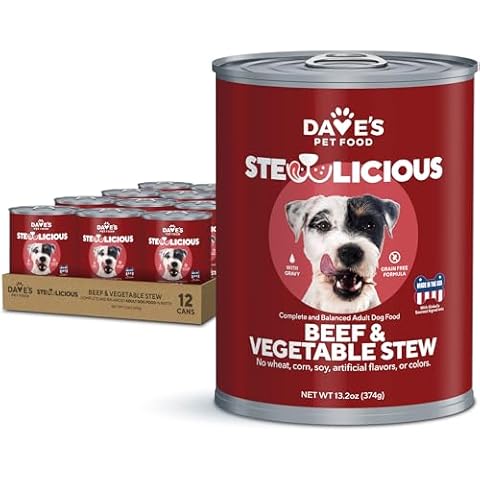 Dave's Pet Food Grain Free Wet Dog Food (Beef & Vegetable in Gravy), Made in USA Naturally Healthy Canned Dog Food, Added Vitamins & Minerals, Wheat & Gluten-Free, 13.2 oz Cans (Case of 12) Cover