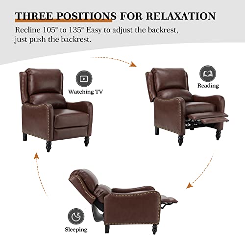 Hulala Home Genuine Leather Recliner Set Of 2, Manual Leather Recliners With Nailhead Trims & Solid Wood Legs, Modern Push Back Leather Recliner Chair For Living Room, Home Theater, Brown #TOP6
