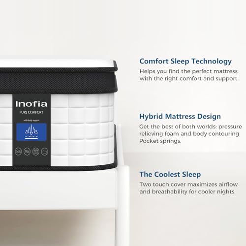 Inofia Full Mattress, 12 Inch Hybrid Innerspring Mattress Cool Bed with Breathable Soft Knitted Fabric Cover, 101 Nights Trial, Full Size Mattresses