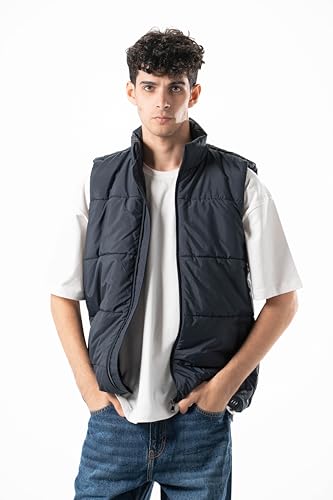 ASTK Men Basic Puffer Gilet,NAVY,L