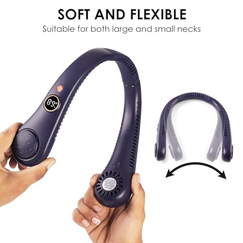 Image of Gesto Portable Neck Fan Rechargeable - Hands-Free Neck Fan for Summer With 1500 mAh Battery & Display | 5-Speed 360 Airflow, USB Charging Personal Fan for Home, Kitchen, Gym, Travel, Running - Blue
