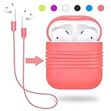 Yometome AirPods Case, Shockproof Silicone Protective Cover Accessories Skin with Earphone Sports Anti-lost Strap Pink