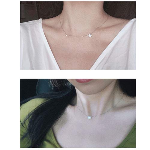 Dtja Sterling Silver Square Crystal Choker Necklace For Women Girls Cushion Shape Cubic Zirconia Small Delicate Princess Cut Pendant Necklace Adjustable Chain 18" Weddding Jewelry (Silver) #TOP4