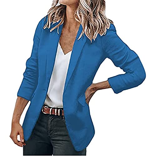 HYMCX Femmes Décontracté Solide Blazers À Manches Longues Revers Bouton Costume Vestes Tenue pour Travail Bureau d'affaires (Color : Light Blue, Size : S)
