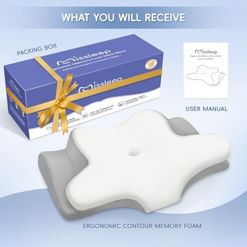 Missleep Cervical Neck Pillow,Memory Foam Pillows for Relieving Neck and Shoulder Pain, Neck Support Pillow for Side Sleepers, 2 Heights Ergonomic Pillow with Breathable Ice Silk Cover White — view 8