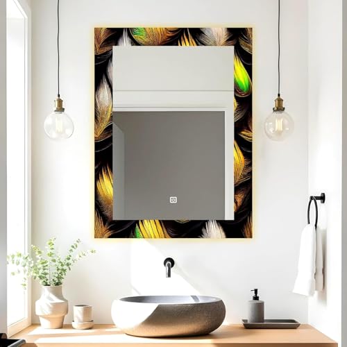 Image of NEVEX 18x24 Inch Smart LED Mirror - Rectangular Glass with UV Print Design, Touch Sensor & 3 Light Modes (Warm White, Cool White & Natural White)