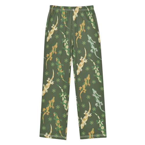 ZZXXB Lizard and Flowers Boys Long Pants Soft Trousers Elastic Waist Kids Lounge Bottoms with Pockets S-XL