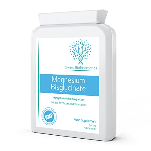 Magnesium Bisglycinate (Glycinate) 500mg - 90 Highly Bioavailable, Maximum Absorption Capsules for Better Sleep, Muscle and Nerve Support Vegan & UK Made
