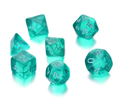 REINDEAR 7 Die Polyhedral Role Playing Game Dice Set with Velvet Pouch (Transparent Turquoise)