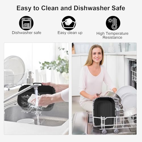 Image of Silicone Air Fryer Liners 2 Pack, Reusable Compatible for Ninja Foodi DZ201, DZ401, DZ550, DZ302, COSORI 9QT, Chefman, Instant, and 6-in-1 8-10QT Dual Baskets