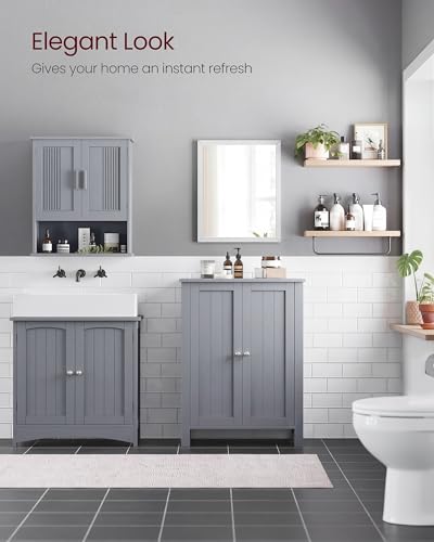Image of VASAGLE Bathroom Floor Storage Cabinet,2 Adjustable Shelves,Dove Gray
