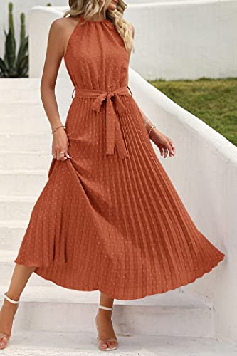 Prettygarden Women'S Summer Casual Long Dress Sleeveless Halter Neck Swiss Dot Pleated Beach Maxi Sun Dresses thumb #3