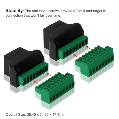 DTECH Adaptador 2 Pack RJ45 Hembra a Terminal Screw 8 Pines miniatura 5