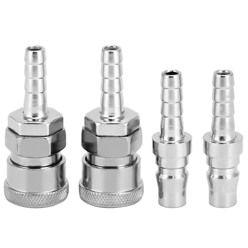 QWORK® 4 Stück Schlauch Schnellkupplung, 8mm Anschluss Schlauch Adapter, für Kompressor, Luftschlauch