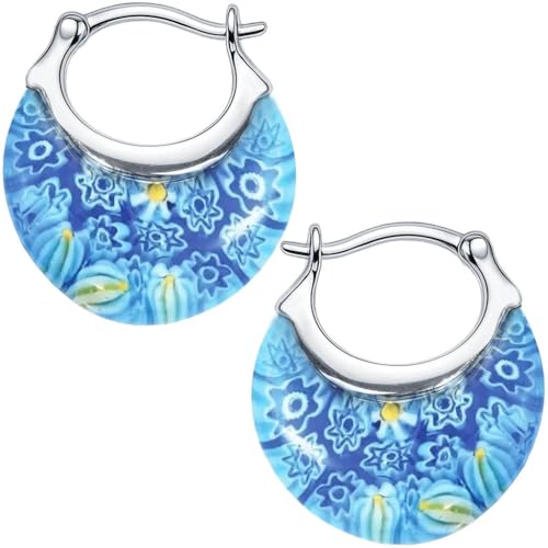 Shop LC Colorful Murano Style Millefiori Glass Hoop Earrings for Women Daisy Flower Stainless Steel Jewelry Trendy Gifts Ct. 30
