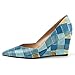 NUMALEO Women's Wedge Slip On Office High Heel Pointed Toe Solid Casual 3.3 Inch Pumps Shoes Denim Plaid Size 8 - Zapatos de Mujer de Tacon Bajo Elegantes