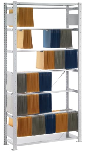 Scaffalatura a incastro, 2000 x 750 x 350 mm (altezza x larghezza x profondità), RAL 7035 grigio chiaro, 6 aste a sospensione