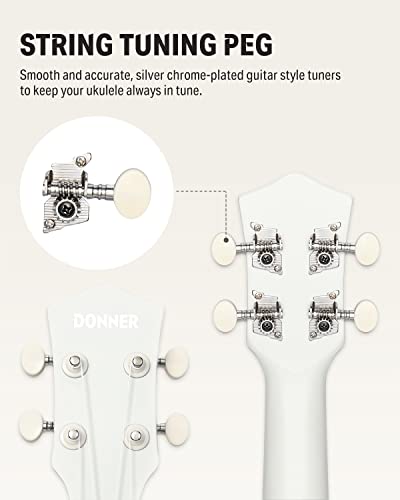 Image of Donner Soprano Ukulele for Beginner 21 Inch Matte Ukulele Beginner Kit with Bag Strap Tuner Strings Picks Cloth, Free Online Lessons (White)