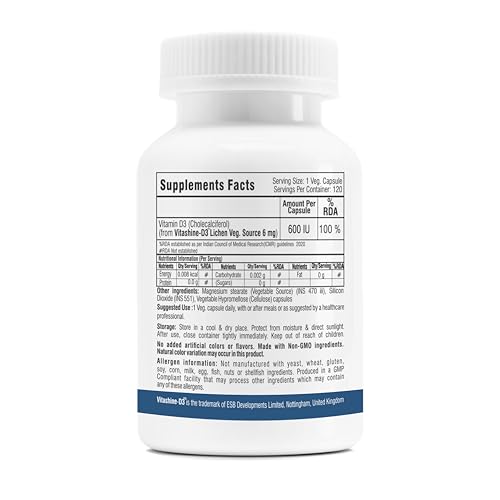 Image of Trexgenics VITAMIN D3 CHOLECALCIFEROL 600 IU from Vitashine LICHEN, Bone, Cardiovascular, Immunity (Vitashine D3 (120 Capsules))