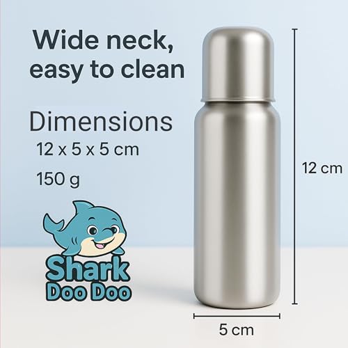 Image of Shark Doo Doo Stainless Steel Bottle for Babies (0-12 Months) - 150ml with Silicone Cleaning Brush (Combo Pack) | BPA Free