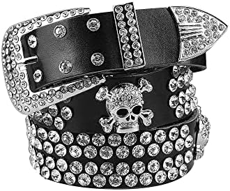 ADRJLYQ Rhinestone Belt Y2k Belt Western Cowboy Cowgirl Leather Studded Country Belt foe Women Men(Black)