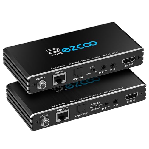 ROFAVEZCO Extender HDMI Arc 4K 60Hz HDR10 18Gbps par Cat5e Cat6 avec SPDIF Toslink, PoE bidirectionnel IR+CEC - 70 mètres 1080P, 40 mètres 4K HDMI2.0 HDCP2.2, Atmos,...