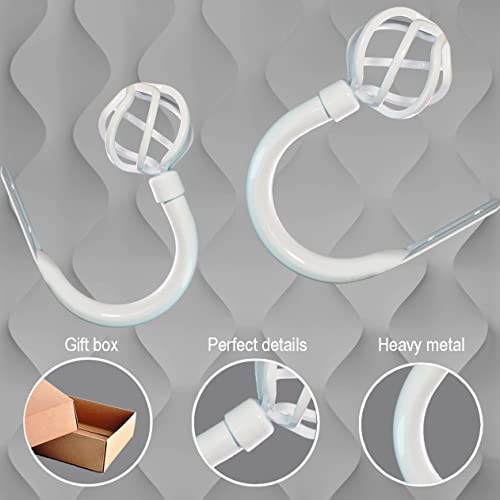 Hikmlk Twisted Cage Curtain Holdbacks 2Pcs, Handmade Antique Ivory White Curves Metal Curtain Tie Back Hooks , Side Holder Tiebacks For Drapes Wall Decor Vintage Window Decoration #TOP2