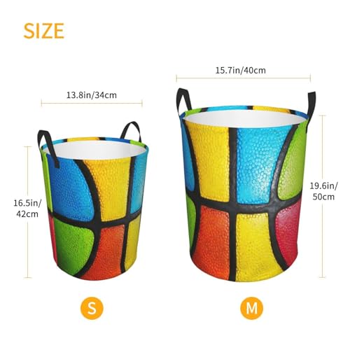 Image of Basketball Texture Colorful Round Laundry Hamper Sport Ball Storage Basket Toys Clothes Organizer Bin For Home Bathroom Bedroom Dorm Nursery, 62l