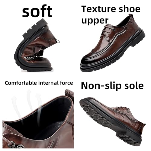 Mens Faux Leather Lace Up Dress Oxfords Shoes Retro Round Toe Low Cut Loafers Non Slip Lug Sole Casual Business Work Formal Derby Shoes2