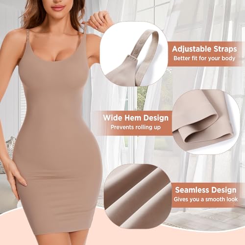 Image of Shapewear Slip Dress for Women Under Dress Full Slip Tummy Control Dress Slips Seamless Body Shaper Cami