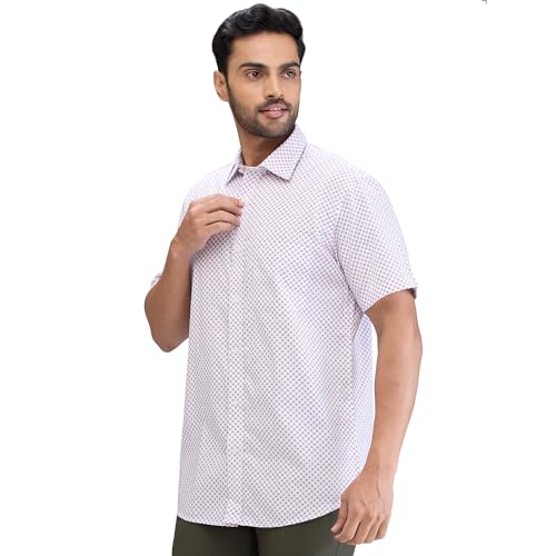 Image of Colorplus Men's Regular Fit Print Pattern Pure Cotton Plain Collar Half Sleeve Casual Shirt
