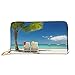 Kleine Münzbörse Strand Palm Tree Stühle Boote Print Portemonnaie Kreative Kartenetui Retro Geldbörse Für Mutter, Frauen, Mädchen