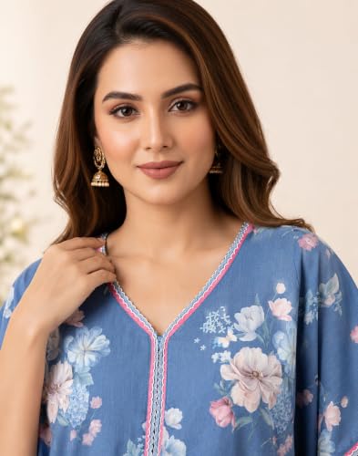 Image of Nighty| Nighty for Women Stylish| Night Gown for Women Stylish| Flowy A-Line Silhouette| Delicate Picot & Thread Work| Lightweight & Breathable Lizzy Bizzy Fabric| Digital Print|