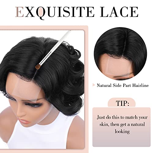 Quantum Love Short Curly Bob Wigs Loose Wave Side Part Wig For Black Women Short Body Wave Bob Synthetic Wig (Natural Black 10 Inches) #TOP7