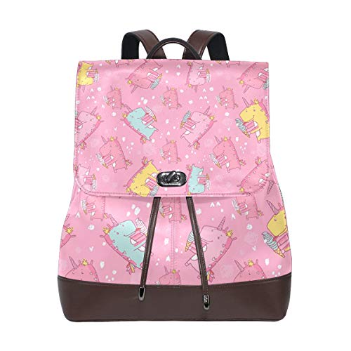 DEZIRO  Mochila Escolar de Piel Rosa Unicornios Mochilas de Viaje