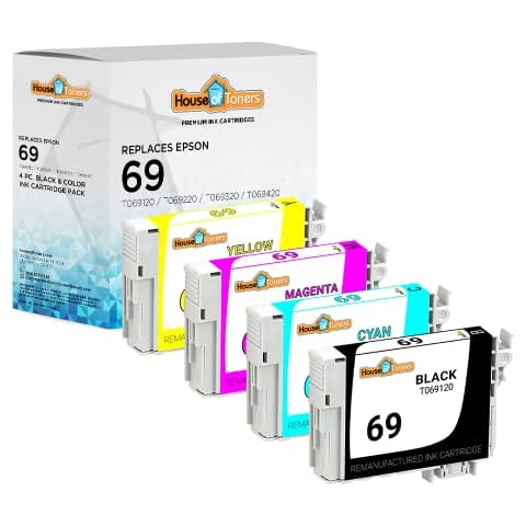 Houseoftoners Remanufactured for Epson 69 Ink Cartridge High Yield Replacement for Epson 69 Stylus CX8400 NX400 NX415 Workforce 600 500 30 610 310 NX105 C120 Printer (BCMY, 4PK) Cover