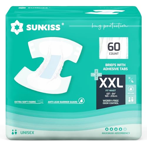 SUNKISS TrustPlus Inkontinenz Windeln für Erwachsene, Saugfähige Einweg-Unterwäsche für Männer und Frauen mit Tabs, Unisex, Größe XXL, 60 Stück
