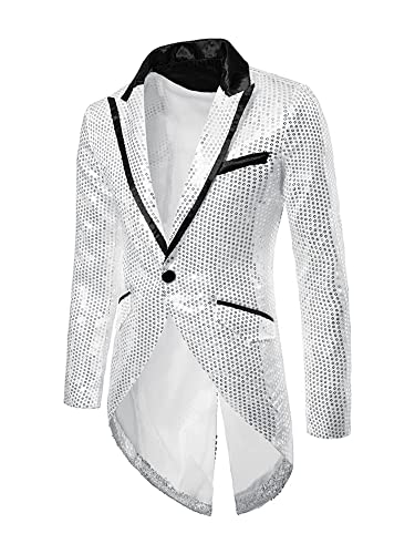 Lars Amadeus Men's Sequin Tailcoat Tuxedo Blazer Party Wedding Show Sparkle Suit Jacket