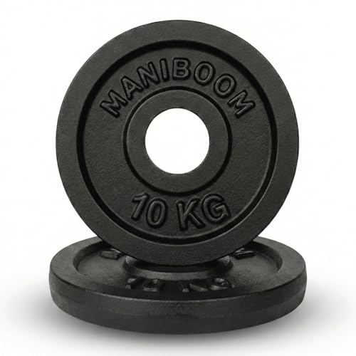 ManiBoom Discos de Pesas Hierro Fundido – Placas para Mancuernas y Barra 25mm (Estándar 1') – Discos Gym Macizos No Cemento – Sets Disponibles: 1.25kg, 2.5kg, 5kg, 10kg (2 x 10 KG)