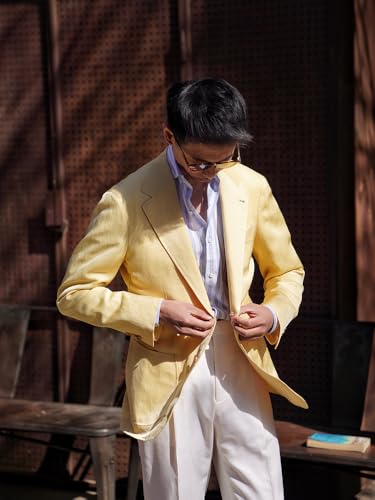 Men's Linen Two Pieces Suit Single Breasted Button Jacket Pants for Business Casual4