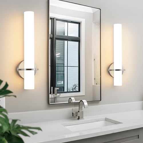 Image of AIJIASI Brushed Nickel Bathroom Sconces Wall Lighting 18W LED Dimmable Vanity Light Fixture, 2700K-5000K Indoor Modern Wall Light Fixtures for Bedroom Living Room Mirror Hallway Porch 18 inch