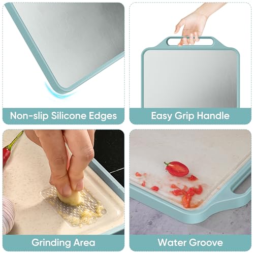 Double Sided Cutting Board, BOYUNSHI 304 Stainless Steel & Wheat Straw PP Chopping Boards with Handle, Non Slip Chopping Board for Kitchen Meat Fruit and Vegetables, Easy to Clean, 15.5” * 11.8” - Image 6