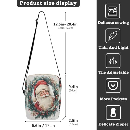 Santa Claus on A Wreath Watercolor Style crossbody messenger bag Small Crossbody Bags For Women Women's Cross Body Purse Adjustable Strap for Travel business3