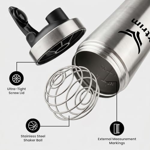 Image of Xtrim Stainless Steel Protein Shaker Bottle 750ml, 100% Leakproof Gym Shaker, Steel Tumbler with Measurement Markings, Pre & Post Workout Sipper, BPA-Free, Durable & Dishwasher Safe, Rust-Proof