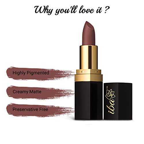 Image of Iba Long Stay Matte Lipstick for Women- M16 Rose Tan, 4g | Creamy Matte Finish & Smooth Texture | Long-Lasting | Hydrated Lips | Enriched with Vitamin E | Intense Colour & Highly Pigmented | Lip Makeup