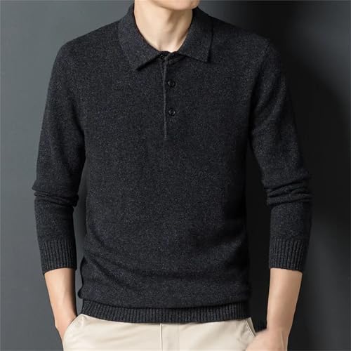 Men's Long-Sleeved Solid Color Lapel Collar Sweater, Wool Blend Casual Basic Sweater4