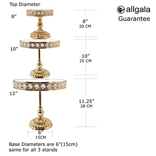 Allgala 3 Piece Set Crystal Gold Plated Cheese Dessert Cupcake Cake Stand With Mirror Plate-Gold Round With Bases-Hd89201 #TOP2